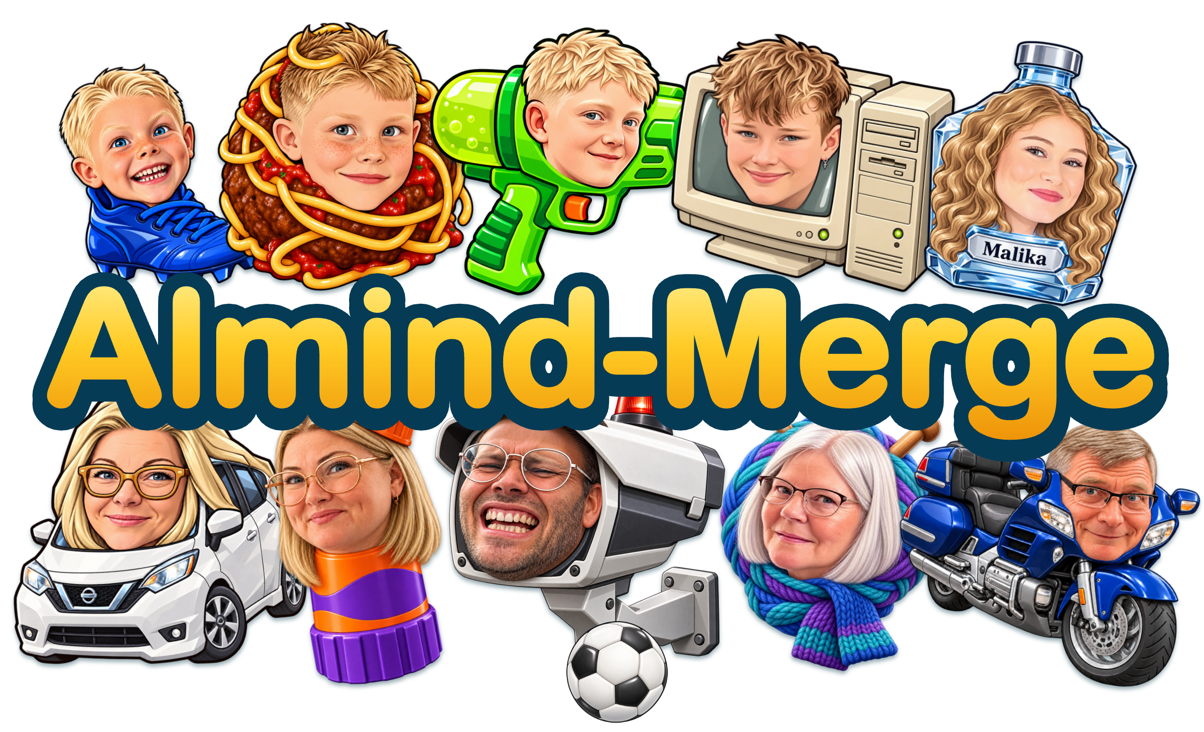 Almind-Merge med familiens figurer